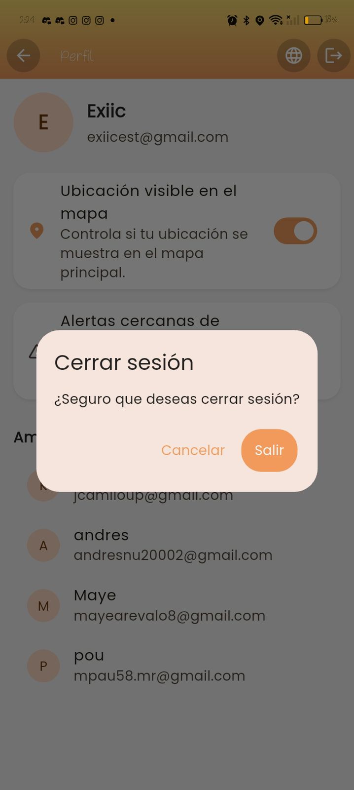 Pantalla de estadísticas y uso de la app