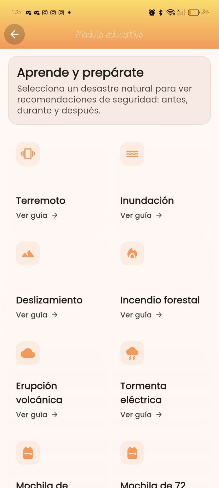 Pantalla de actualizaciones y novedades